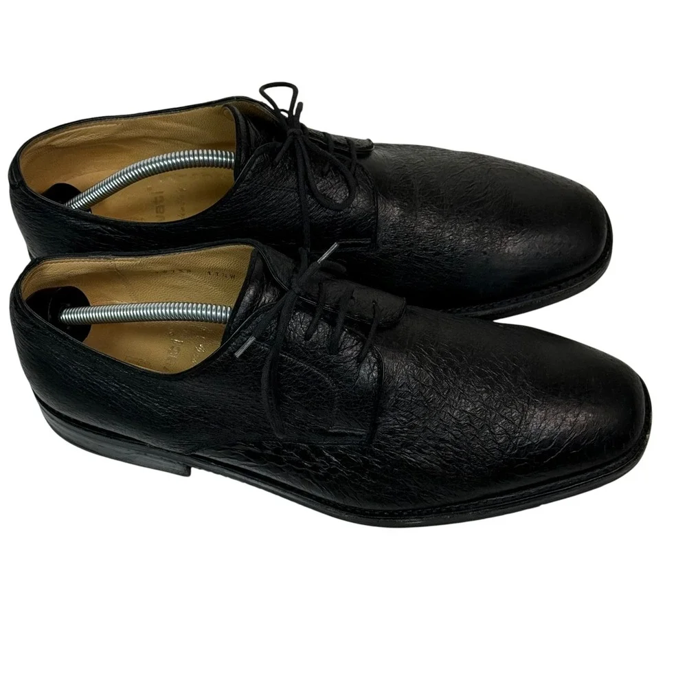 Gravati Mens Black Pebbled Leather Derby Shoes Handmade in Italy 11.5W 16133